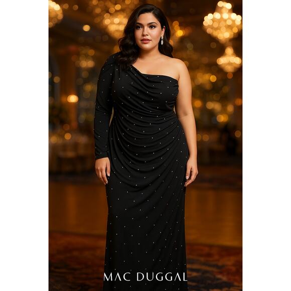 New Mac Duggal 67733 Black One Sleeve Beaded Evening Gown Dress Size 20W - Picture 1 of 15